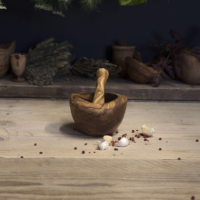 Olive wood pestle and mortar (smooth edge) - Be Natural Products