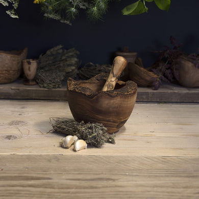 Olive wood pestle and mortar (rustic edge) - Be Natural Products