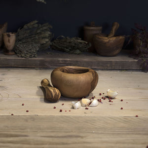 Olive wood pestle and mortar (Rounded edge) - Be Natural Products