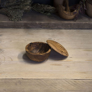 Olive wood sugar/salt bowl with lid - Be Natural Products