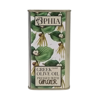 Ginger infused Greek live oil in metal tin